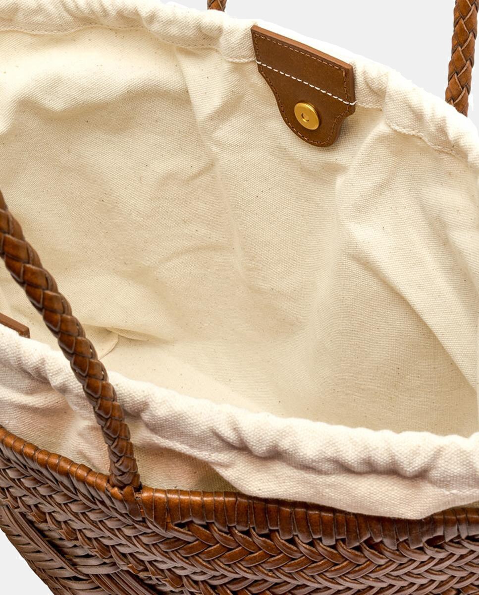 Mala de Ombro Modelo Paloma em Pele Entrançada com Capa Interior Amovível Castanho-claro-3