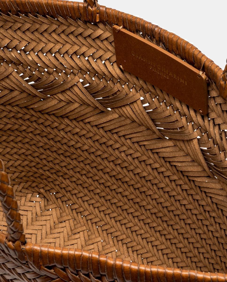 Mala de Ombro Modelo Paloma em Pele Entrançada com Capa Interior Amovível Castanho-claro-4