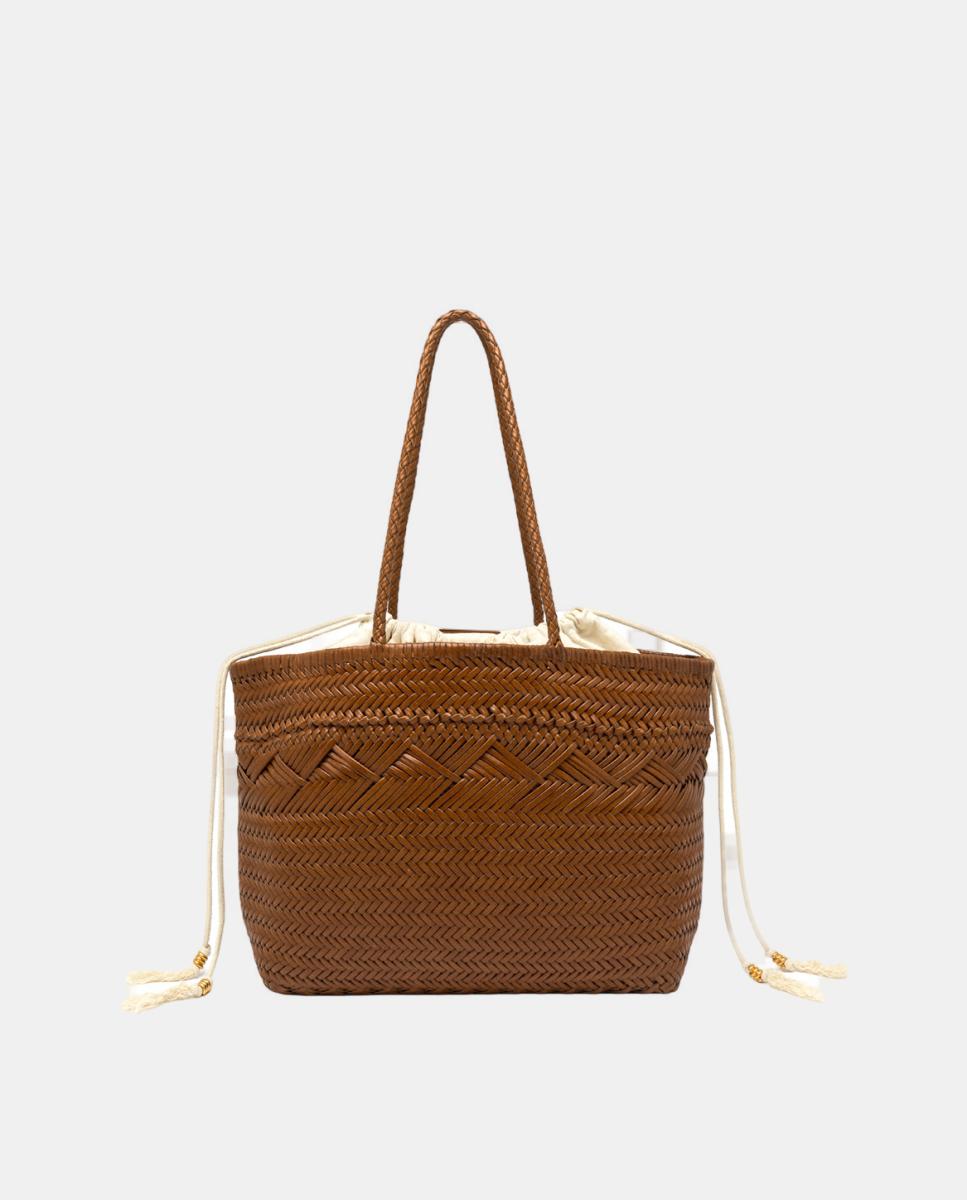 Mala de Ombro Modelo Paloma em Pele Entrançada com Capa Interior Amovível Castanho-claro-5