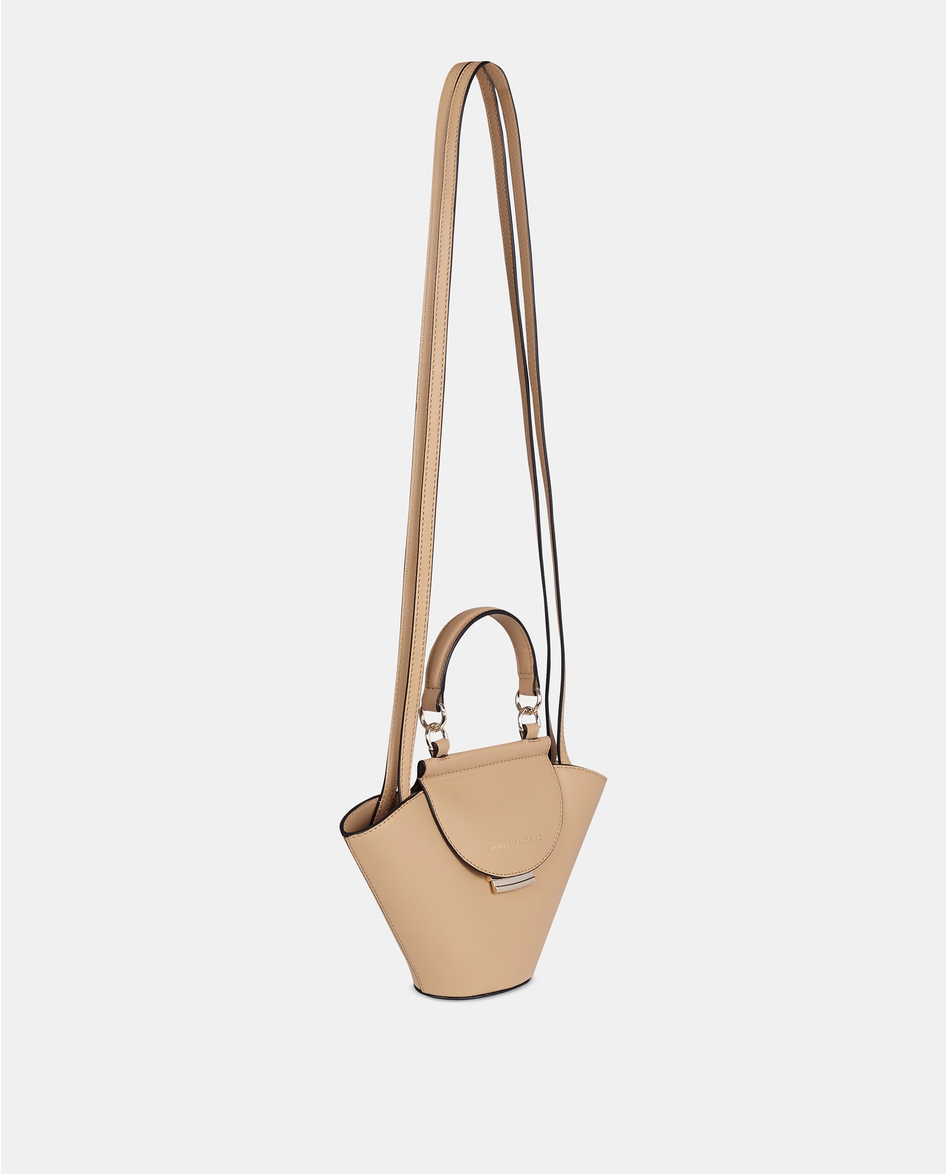 Bolso crossbody con asa de mano y solapa en piel lisa - Sandra Freckled - Natural Natural-2