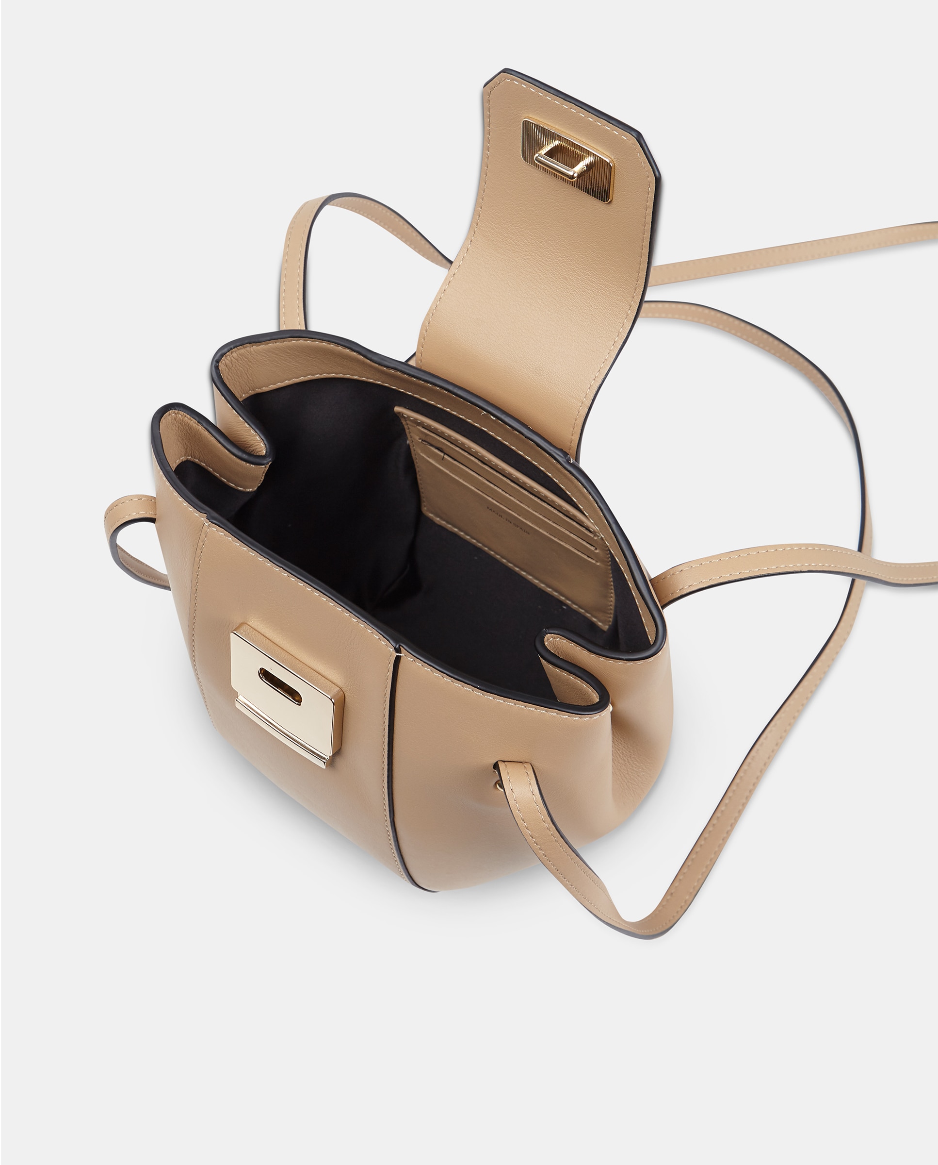 Mala a Tiracolo em Pele Lisa com Alça Dupla Comprida Natural-3