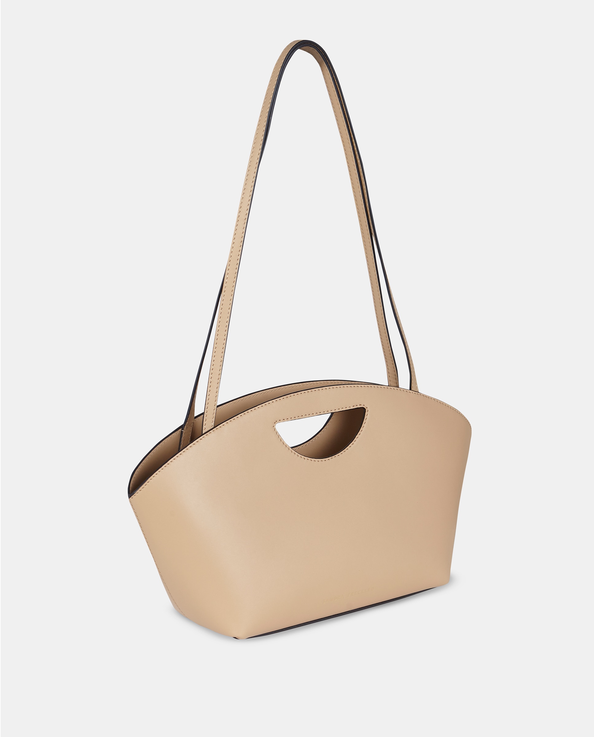 Mala Crossbody em Pele Lisa com Alças de Mão Natural-2