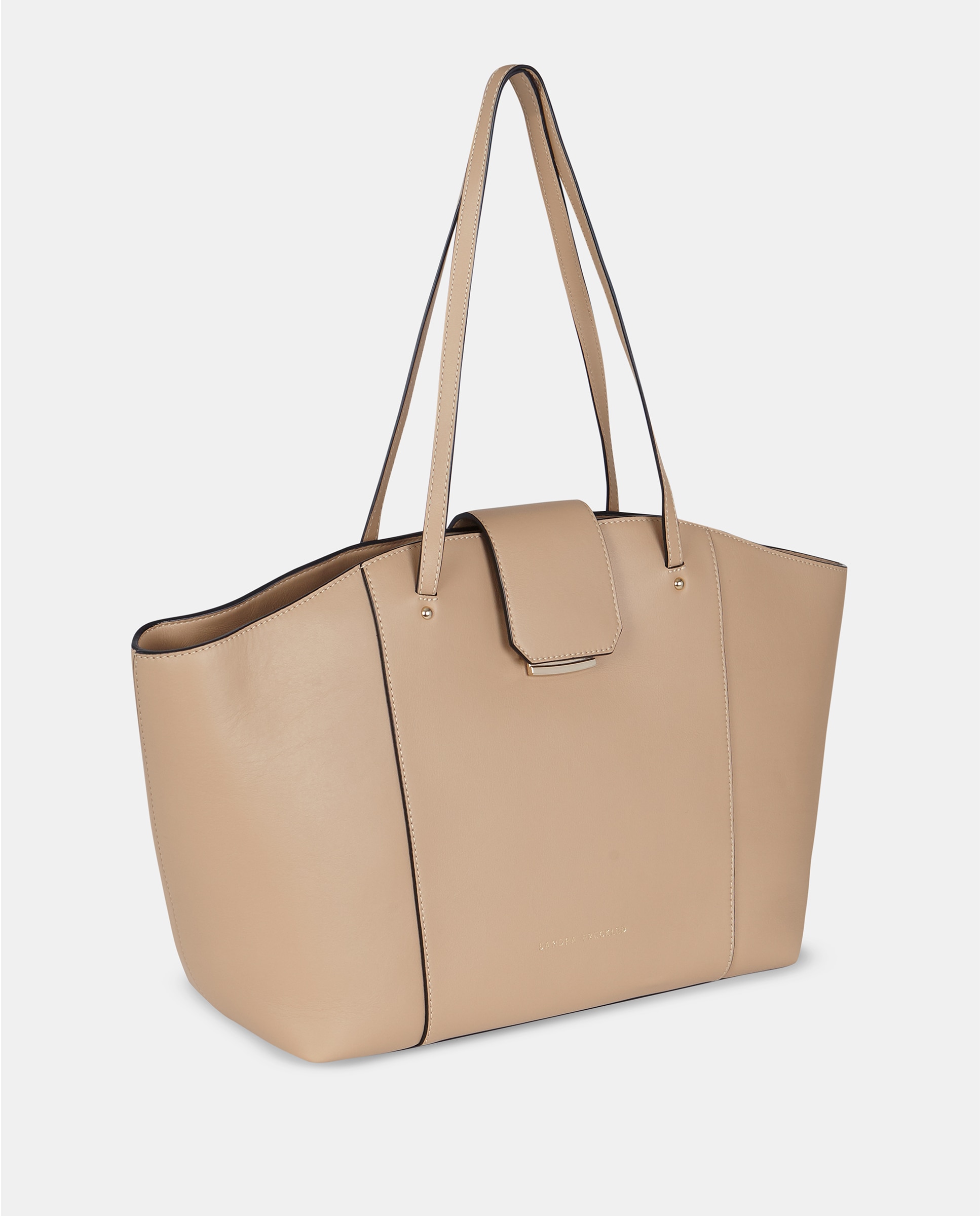 Mala Shopper Grande em Pele Lisa com Alças Compridas Natural-2