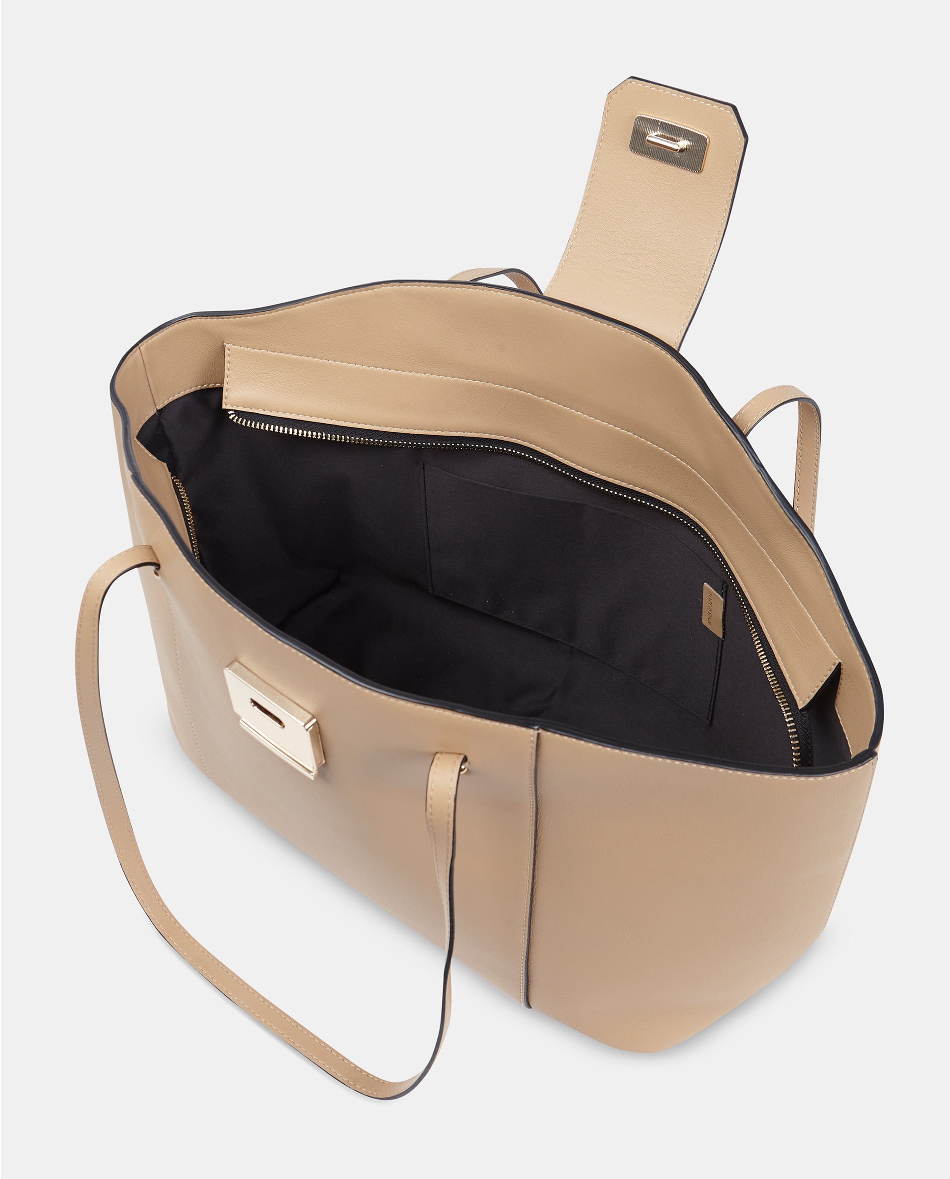 Mala Shopper Grande em Pele Lisa com Alças Compridas Natural-3