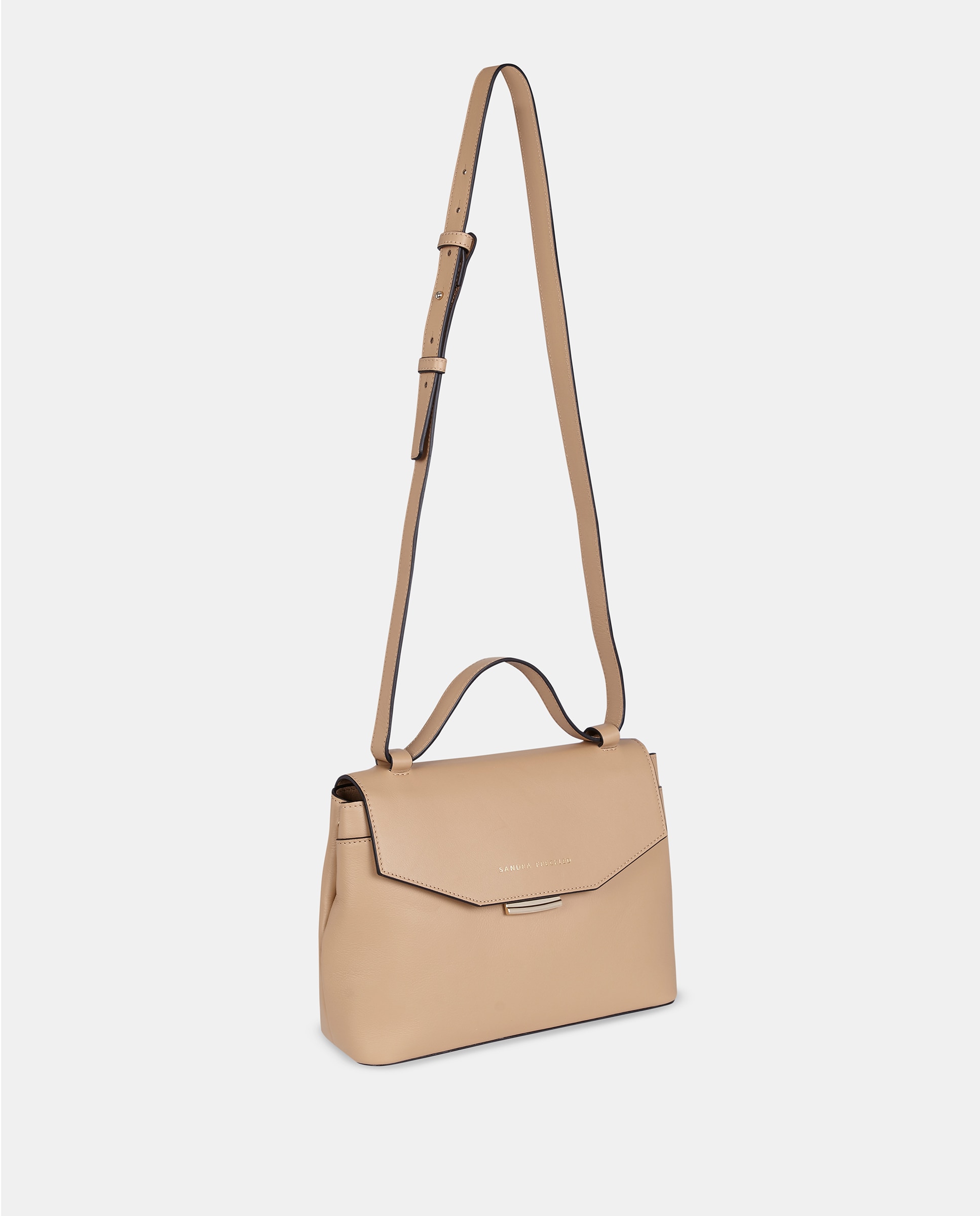 Mala Crossbody em Pele Lisa com Alça Comprida Ajustável Natural-2