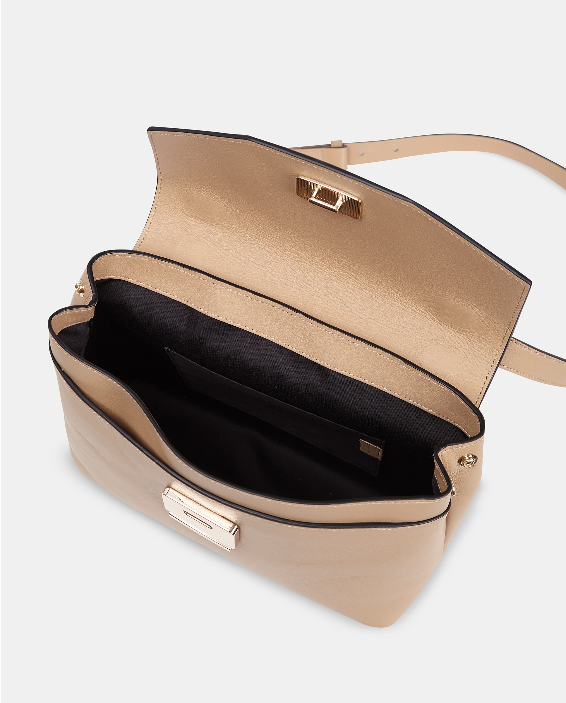 Mala Crossbody em Pele Lisa com Alça Comprida Ajustável Natural-3