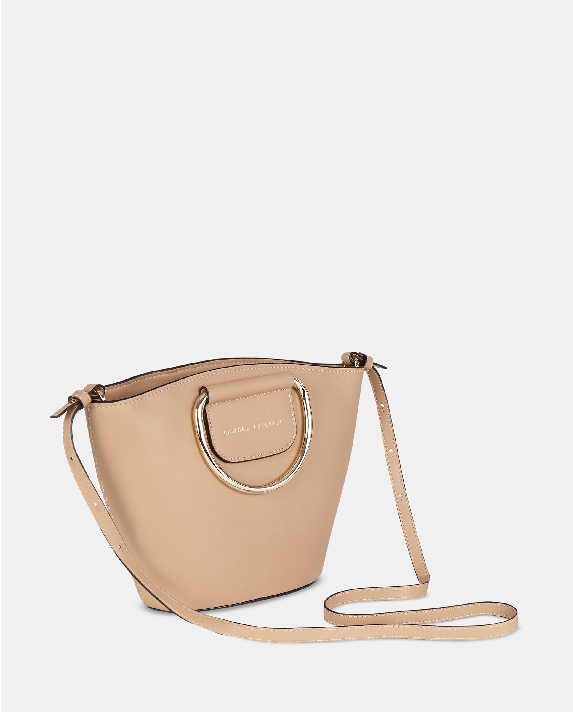 Mala Crossbody em Pele Lisa com Alças Metálicas Natural-2