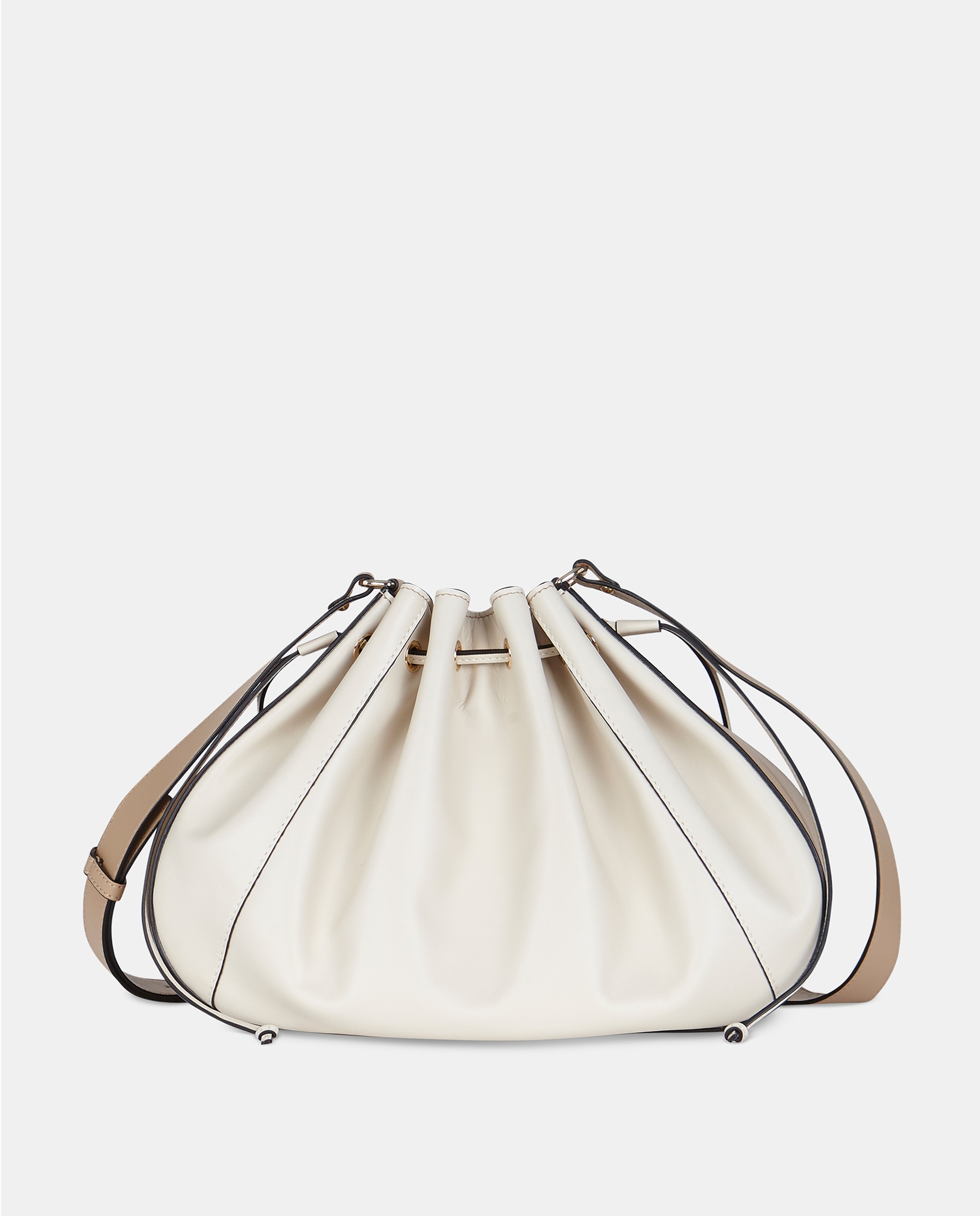 Mala Crossbody em Pele Lisa com Alça de Tiracolo Larga e Fecho de Cordão Natural-1