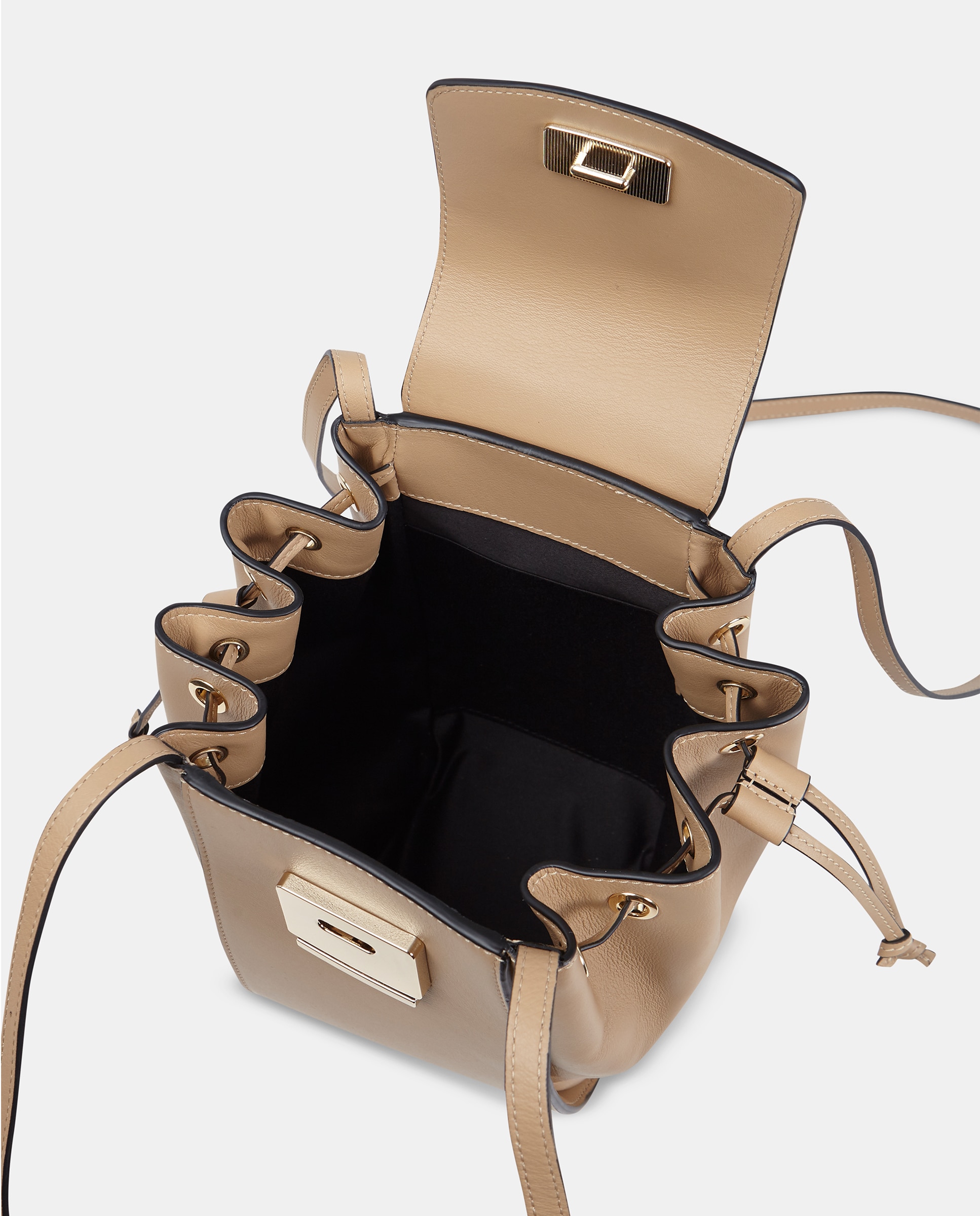 Mala Crossbody em Pele Lisa com Aba e Alças Compridas Natural-3