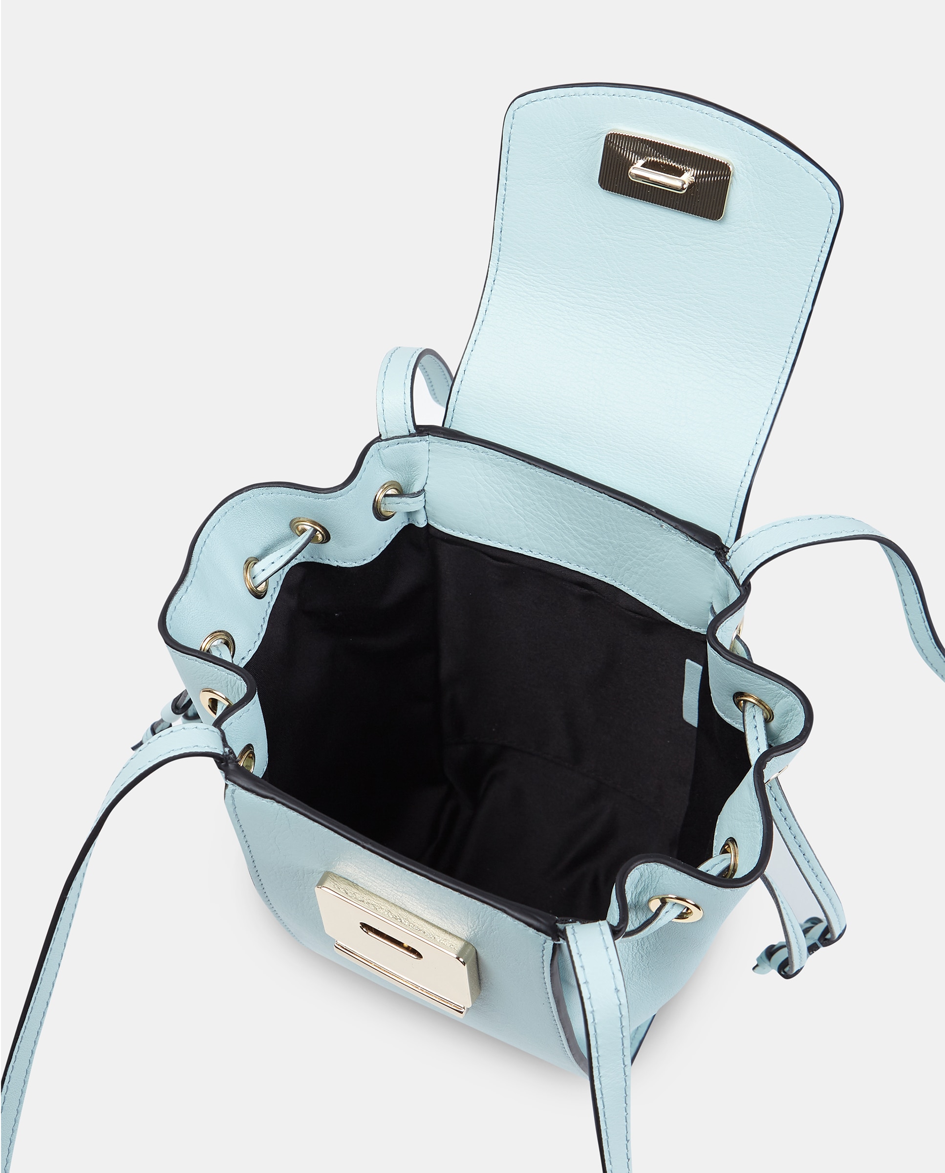 Mala Crossbody Pequena em Pele Lisa com Aba e Alças Compridas Azul-claro-3