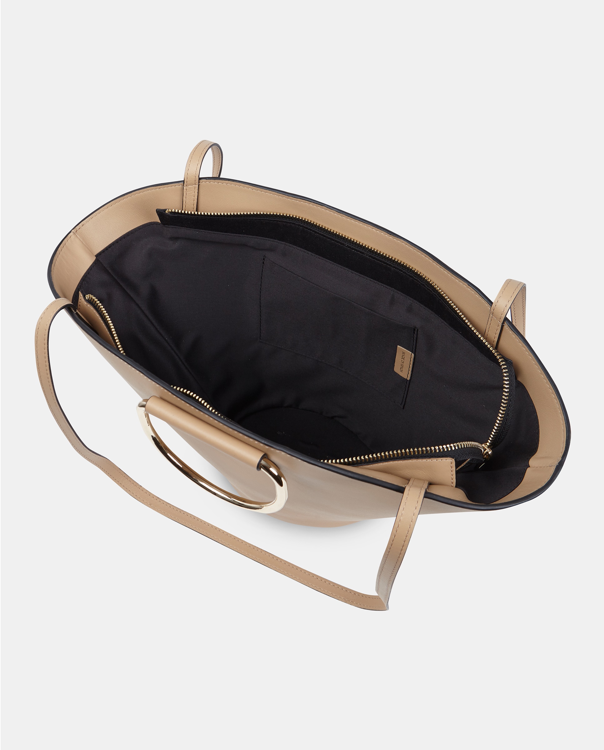 Mala Crossbody em Pele Lisa com Alças de Mão Metálicas Natural-3