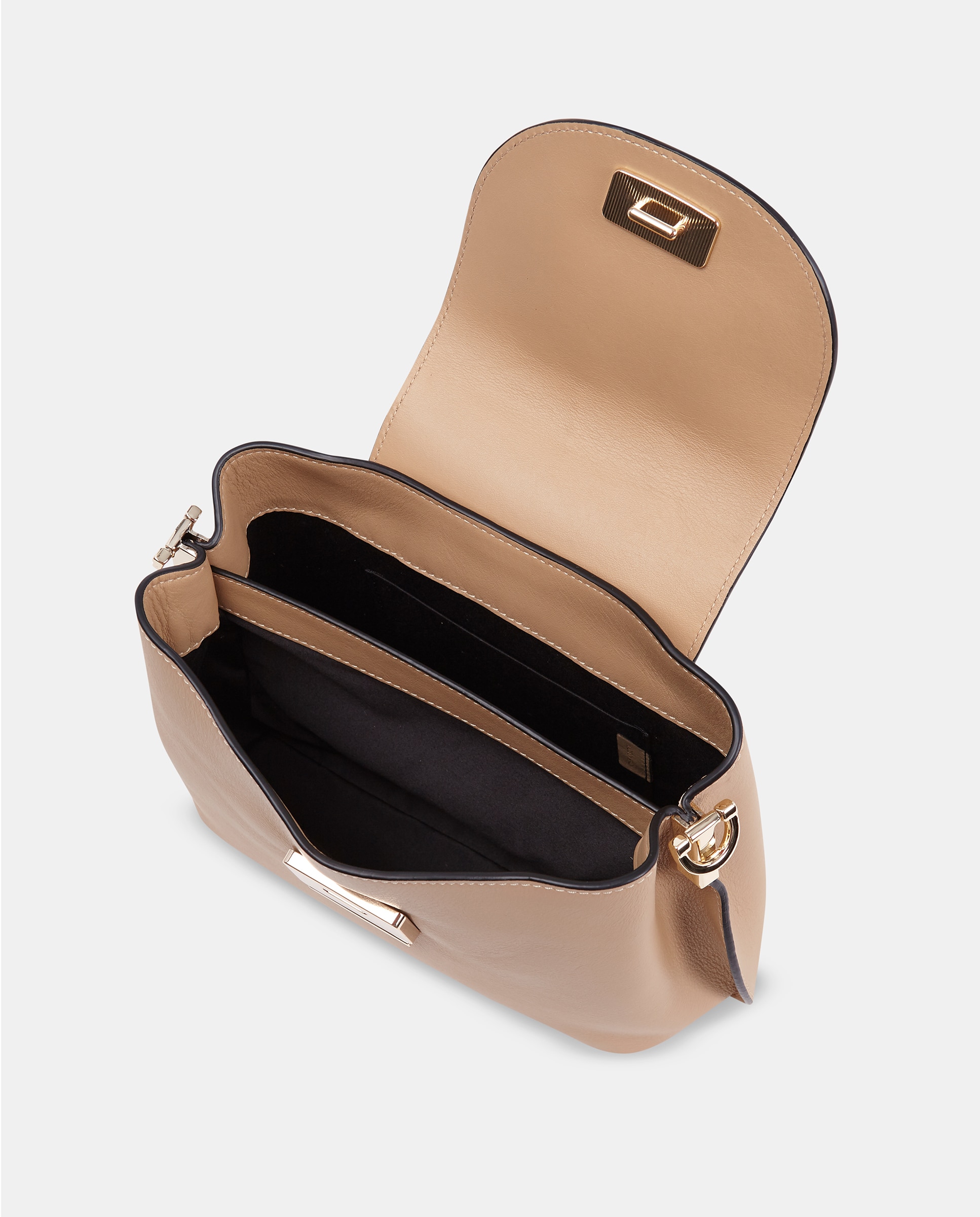 Mala Crossbody em Pele Lisa com Alça de Tiracolo Larga Natural-3