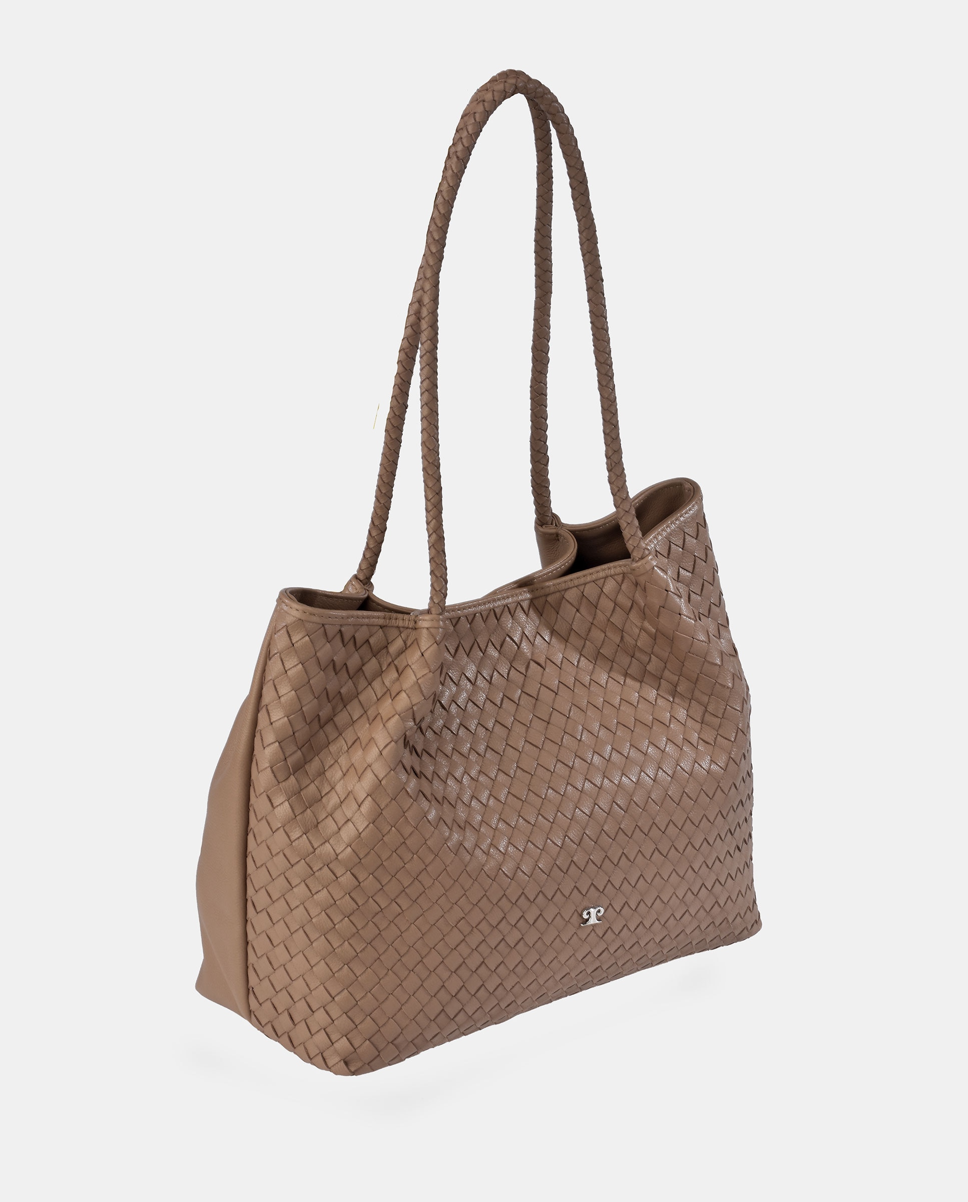 Mala Carryall em Palha Entrançada com Alça Dupla Comprida Castanho-2