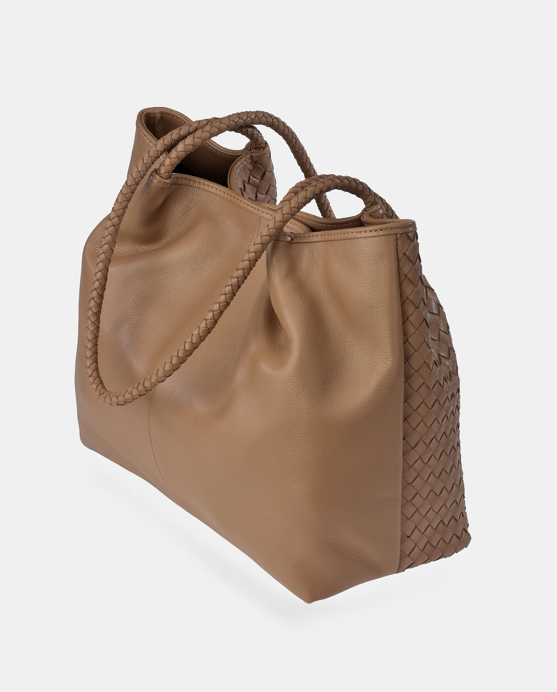 Mala Carryall em Palha Entrançada com Alça Dupla Comprida Castanho-3
