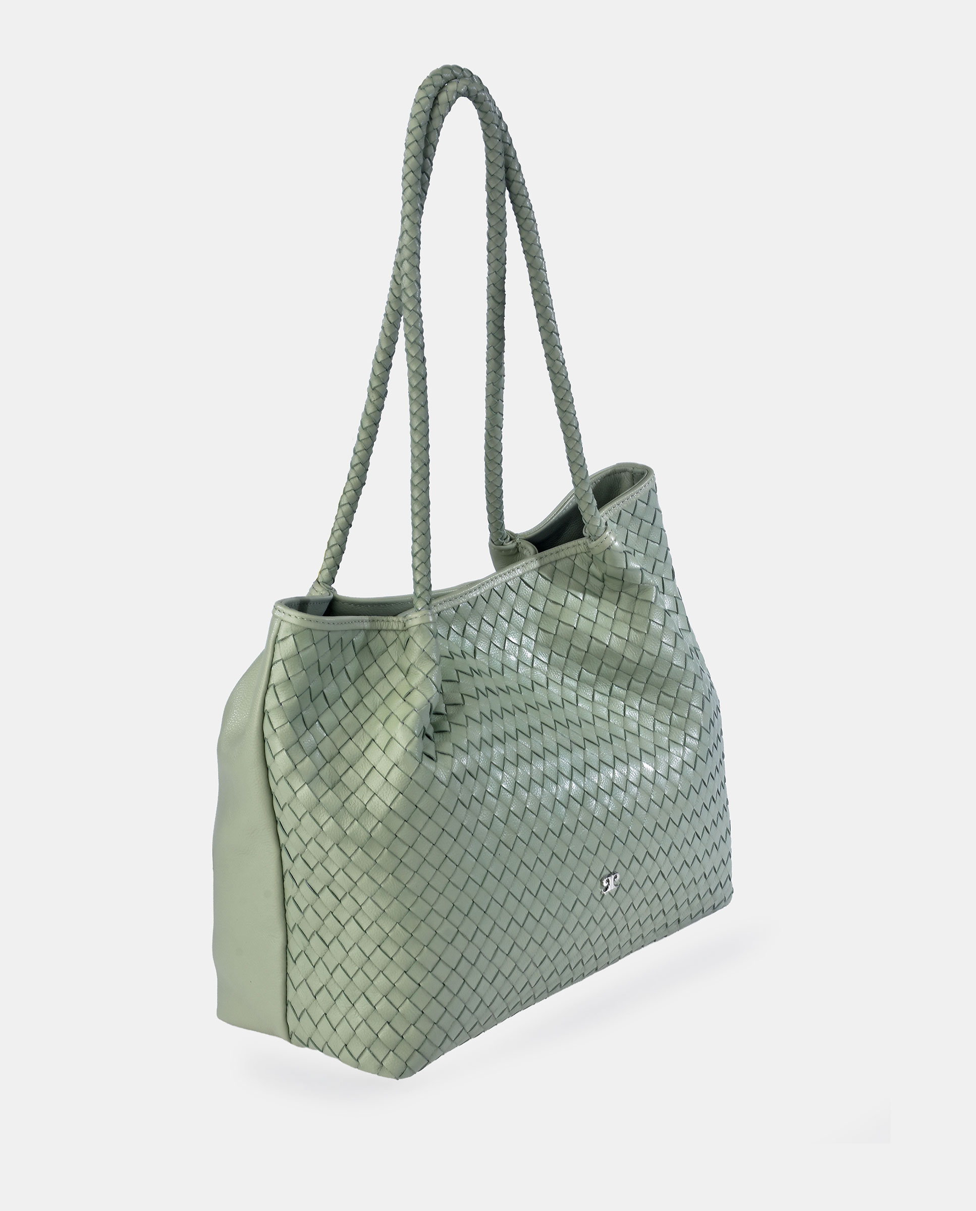Mala Shopper em Palha Entrançada com Alça Dupla Verde Água-2