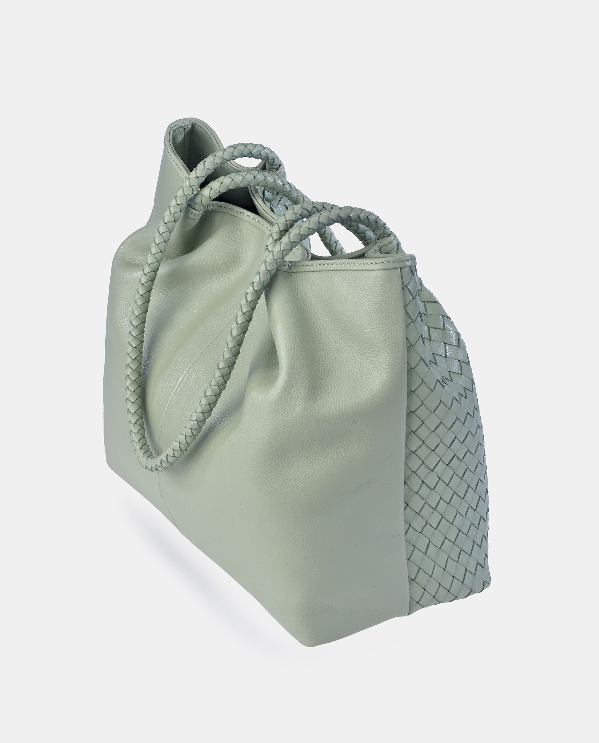 Mala Shopper em Palha Entrançada com Alça Dupla Verde Água-3