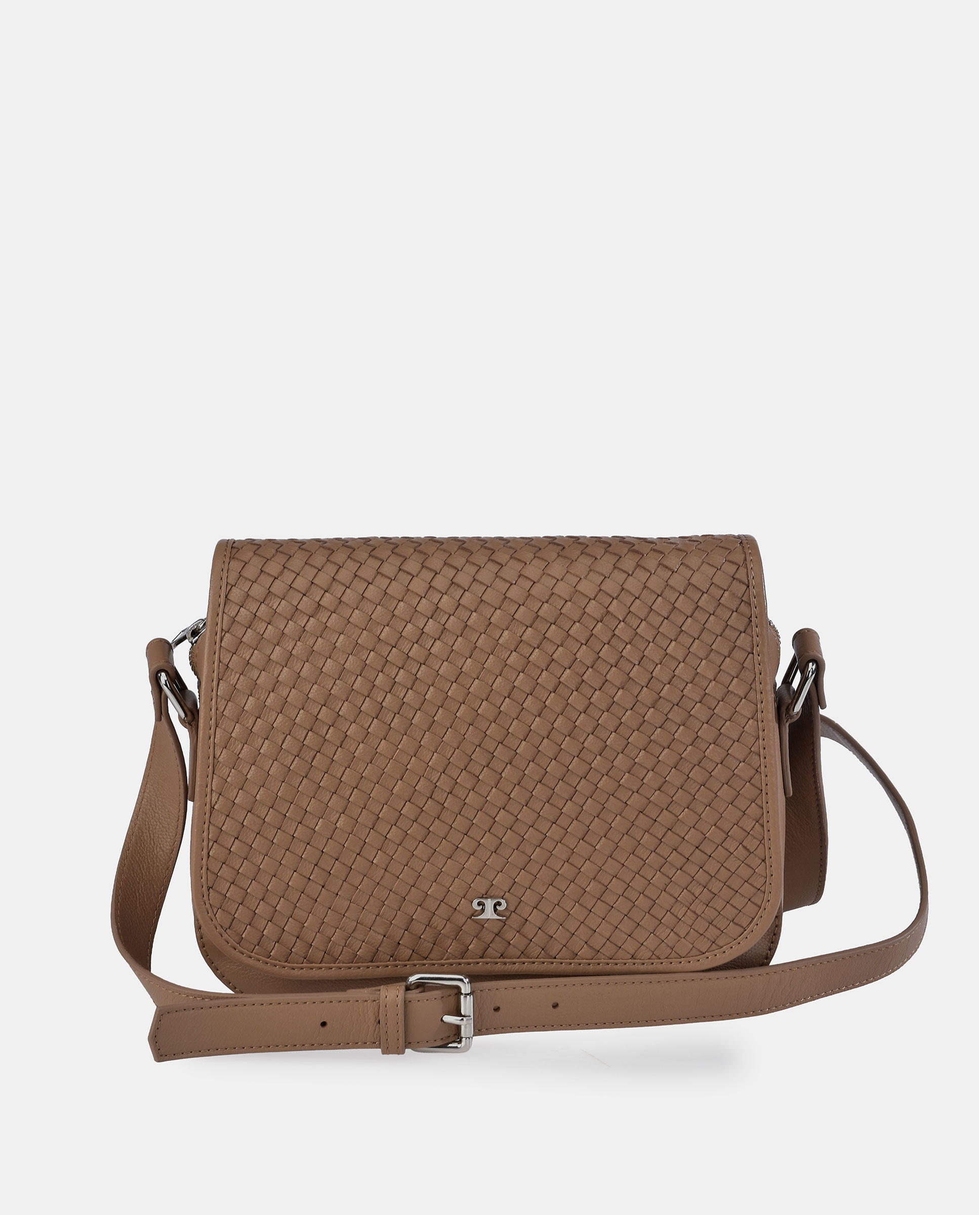 Imagem 0 de Mala Crossbody em Pele Entrançada com Aba