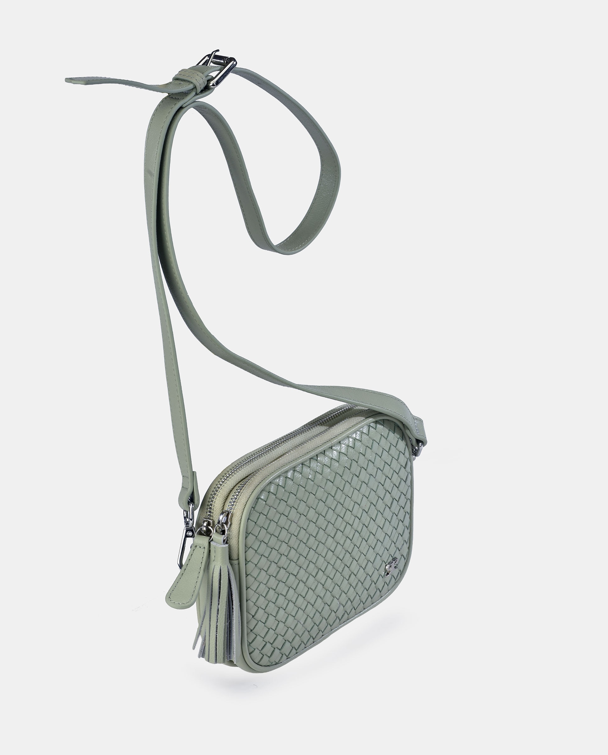Mala Messenger com Alça de Tiracolo e Alça em Pele Entrançada Verde Água-2
