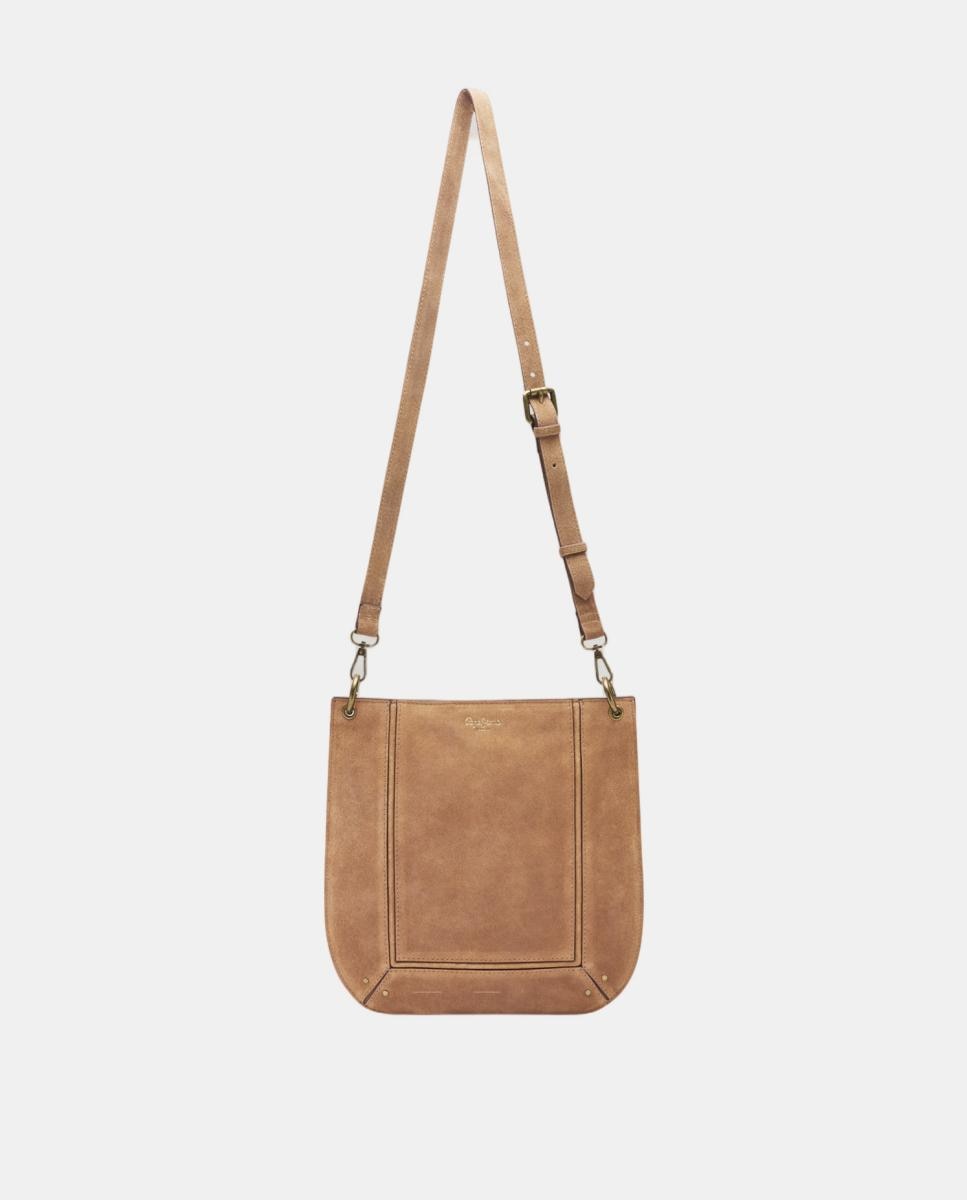 Mala Tipo Hobo de Camurça com Detalhe de Franjas Castanho-2