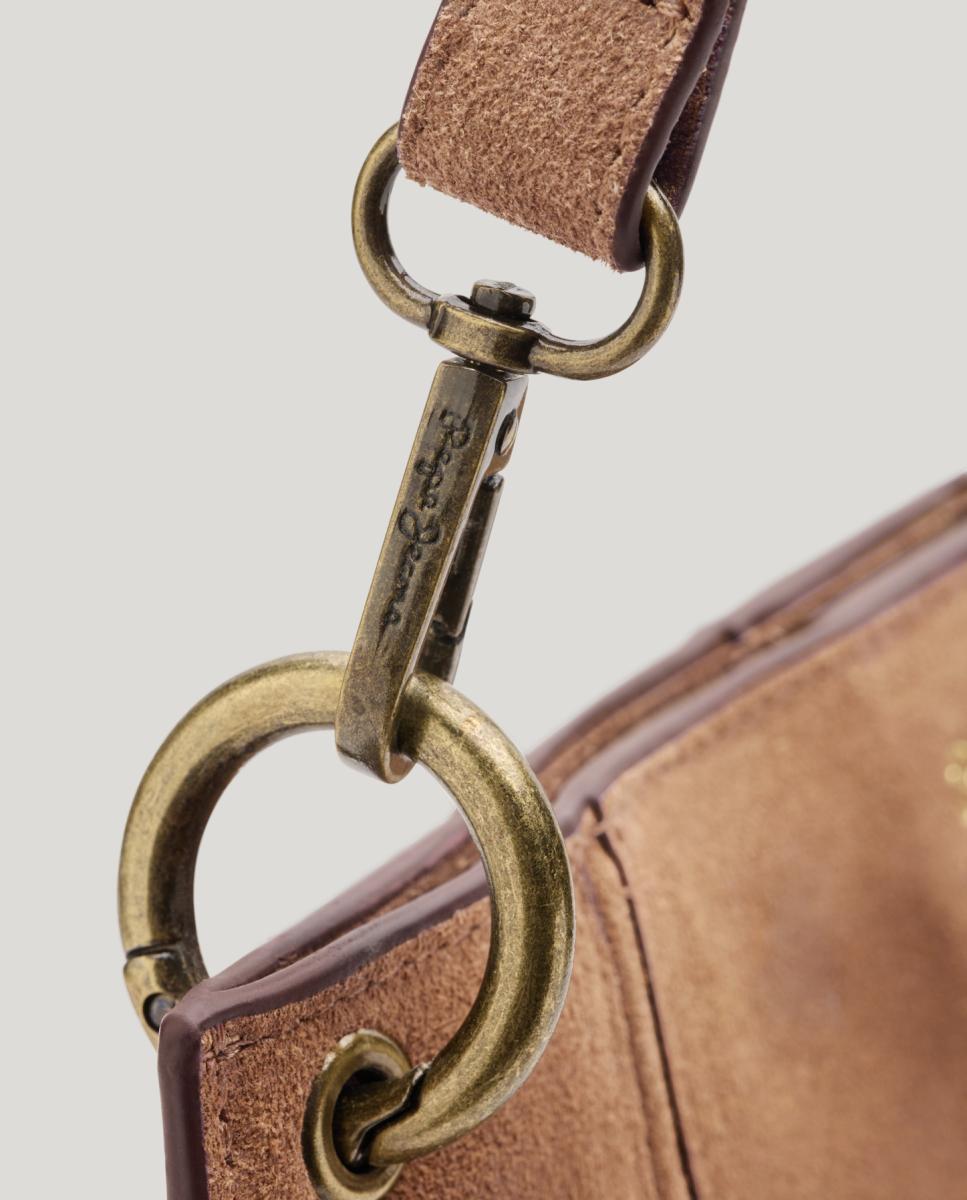 Mala Tipo Hobo de Camurça com Detalhe de Franjas Castanho-4