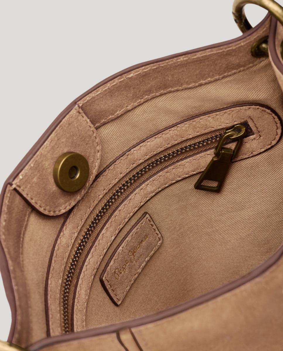 Mala Tipo Hobo de Camurça com Detalhe de Franjas Castanho-5