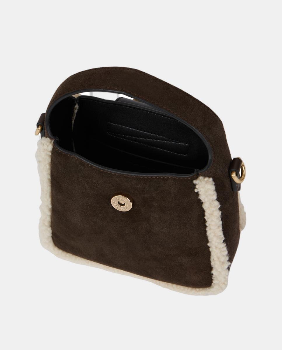 Mala Hobo Pequena em Pele com Alça de Tiracolo Castanho-chocolate-4