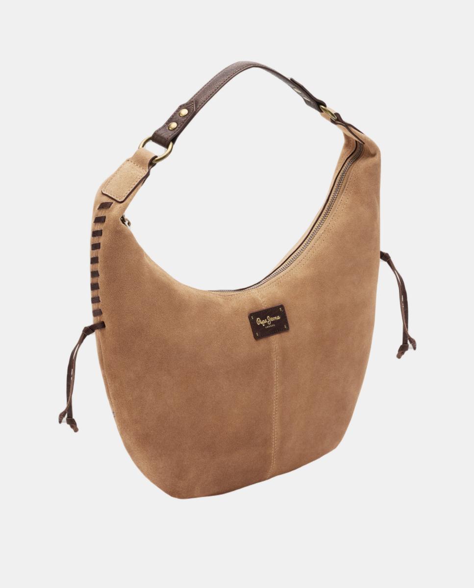 Bolso de ante tipo hobo con cierre cremallera - Pepe Jeans - Marrón Marrón-2