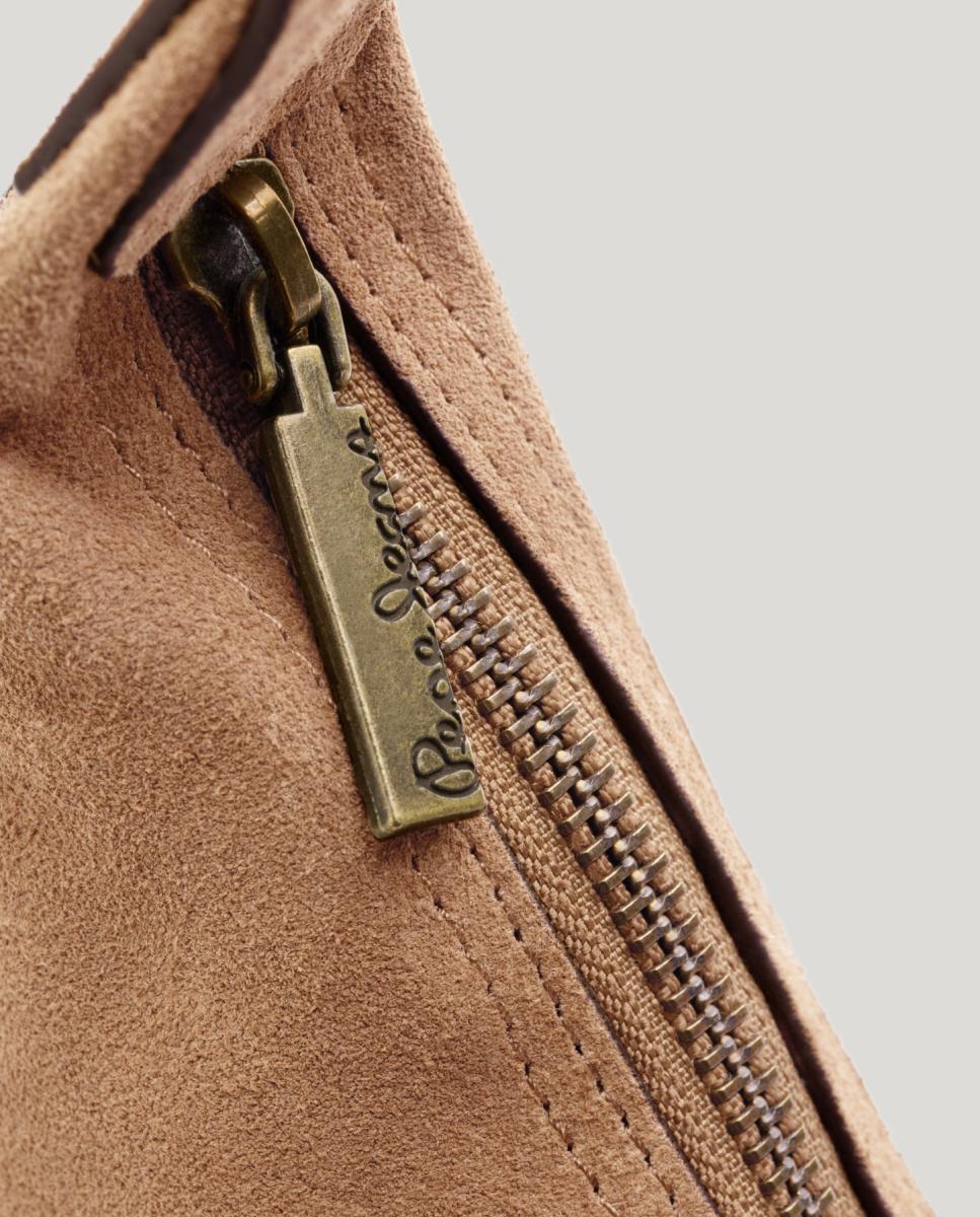 Bolso de ante tipo hobo con cierre cremallera - Pepe Jeans - Marrón Marrón-5