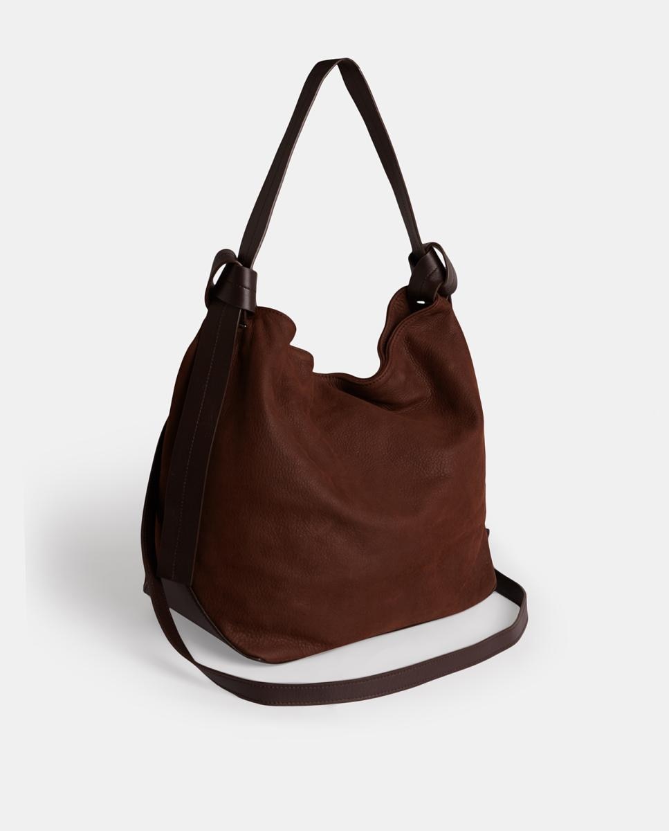 Imagen 1 de Bolso de hombro grande de piel nobuck Marrón oscuro