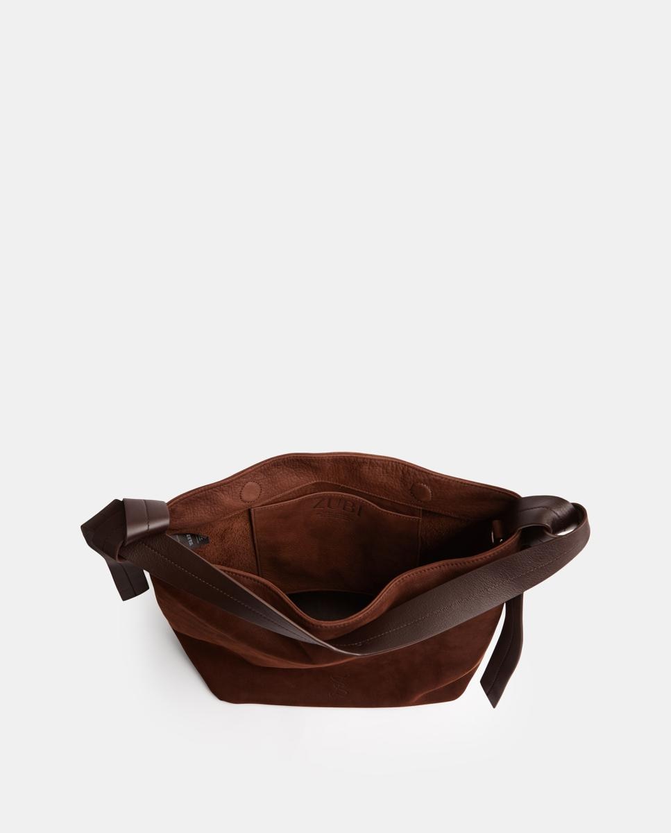 Imagen 2 de Bolso de hombro grande de piel nobuck - Zubi - Marrón oscuro Marrón oscuro