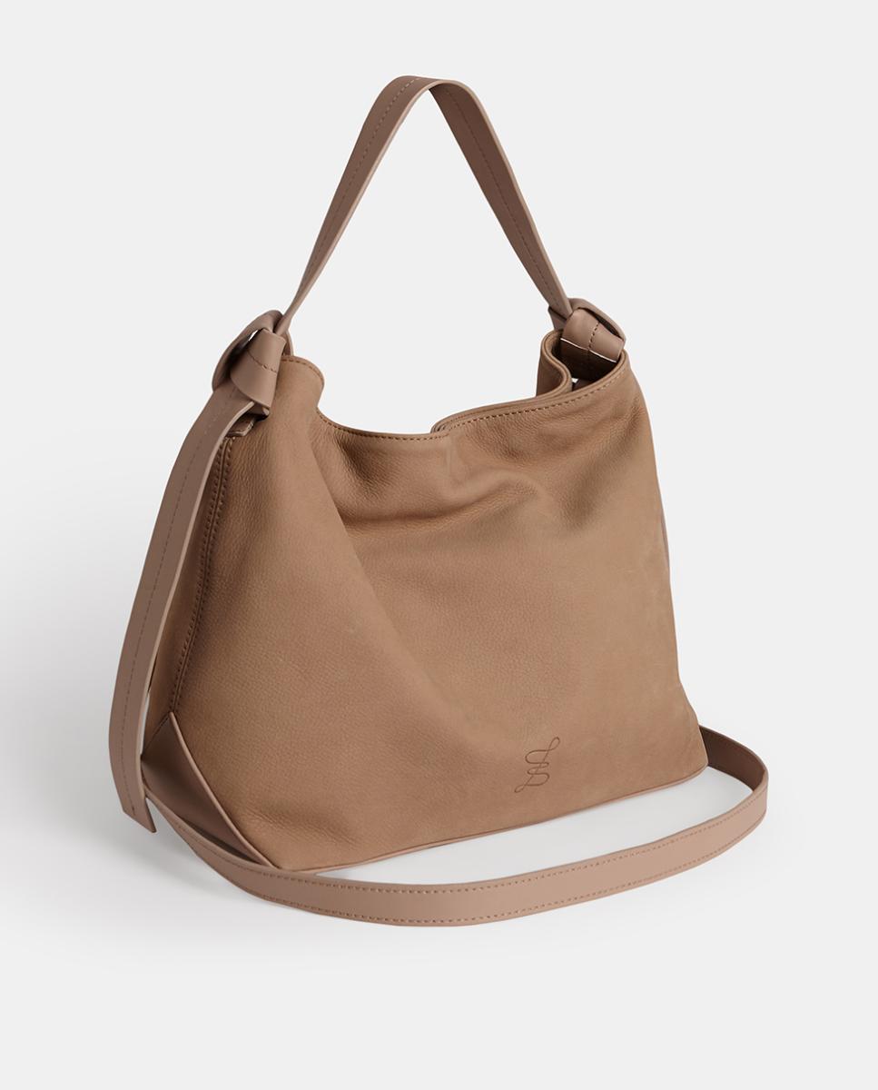 Imagen 0 de Bolso de hombro mediano de piel nobuck Beige