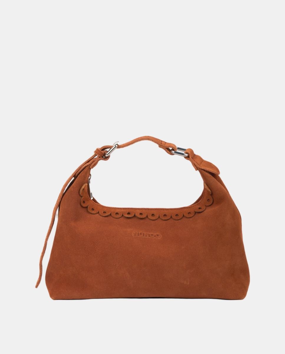 Imagem 0 de Mala de Mão em Pele Tipo Camurça com Tira para Cruzar, Modelo Dandy Suede Scallop