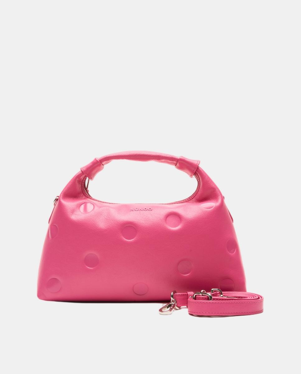 Bolso de mano con piel grabada en forma de lunares y tira para cruzar modelo Dandy dots de Núnoo Bags - Fucsia Fucsia-2