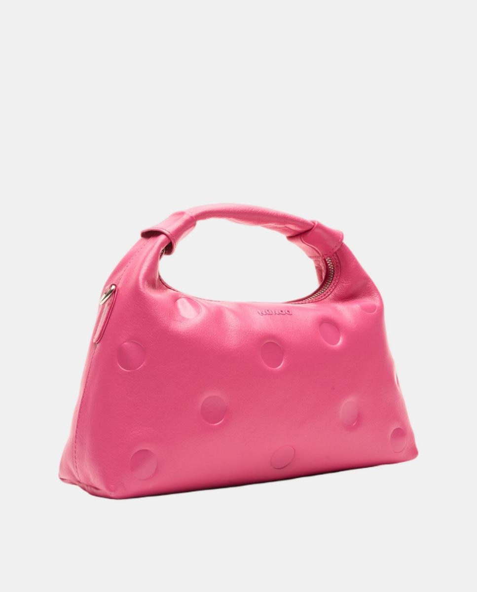 Bolso de mano con piel grabada en forma de lunares y tira para cruzar modelo Dandy dots de Núnoo Bags - Fucsia Fucsia-3