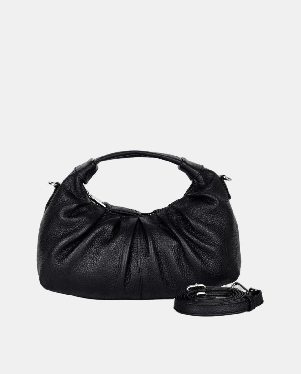 Mala de Mão com Pele Franzida e Tira para Cruzar, Modelo Dandy Draped Preto-2