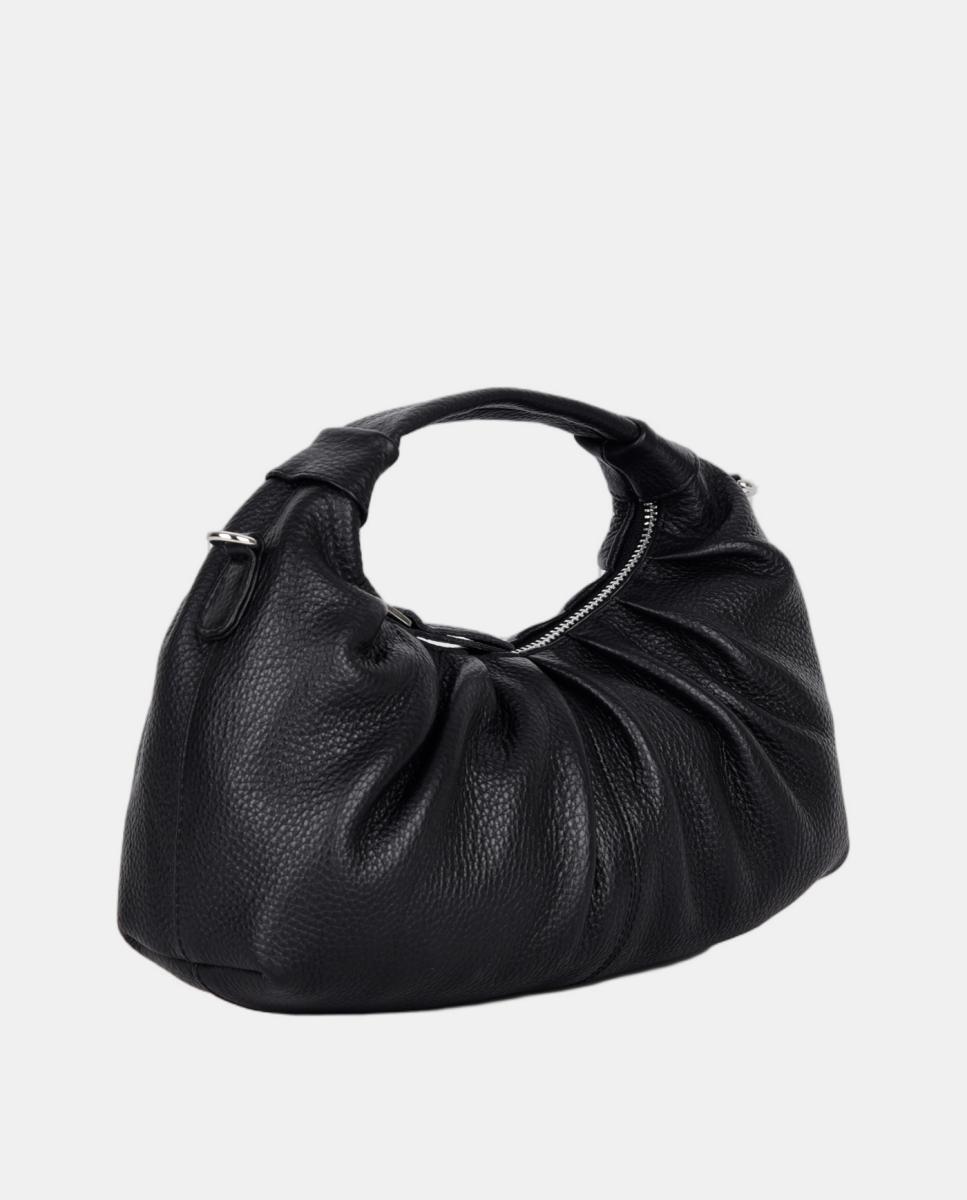 Mala de Mão com Pele Franzida e Tira para Cruzar, Modelo Dandy Draped Preto-3