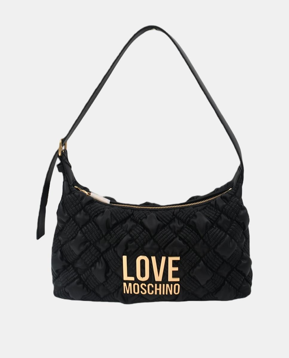 Bolso de hombro de piel acolchado con detalle metálico dorado de logo en el delantero - Love Moschino - Negro Negro-1
