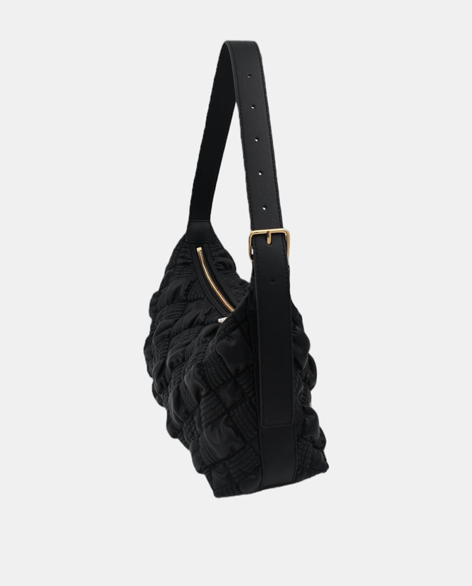 Bolso de hombro de piel acolchado con detalle metálico dorado de logo en el delantero - Love Moschino - Negro Negro-2