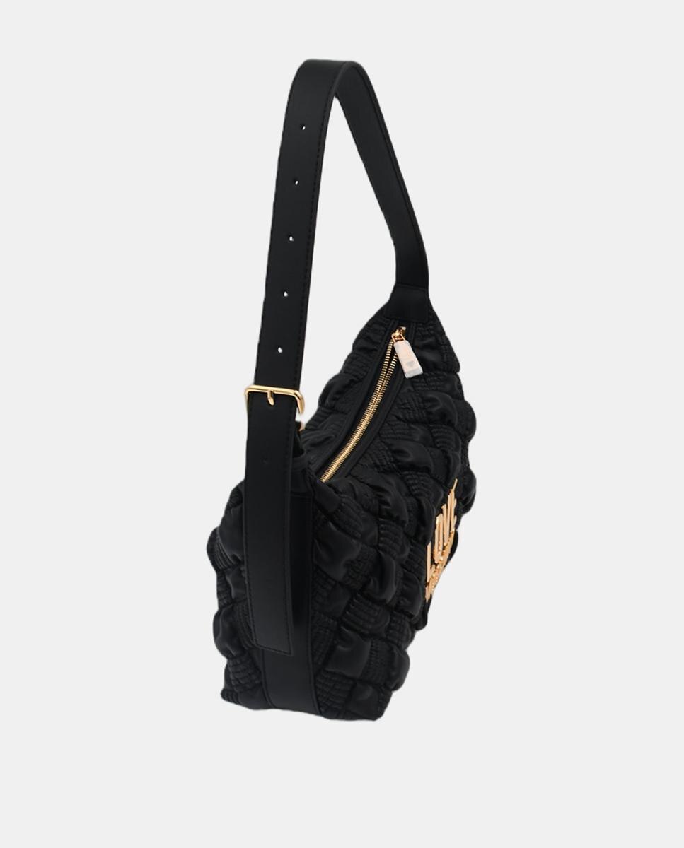 Bolso de hombro de piel acolchado con detalle metálico dorado de logo en el delantero - Love Moschino - Negro Negro-3