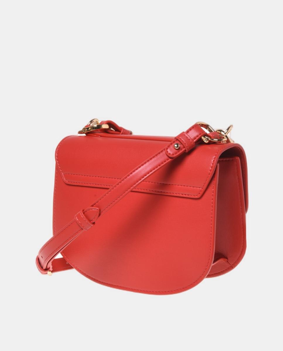Bolso de mano bandolera liso con detalle metálico de charm, logo dorado en el delantero y asa en forma de cadena - Love Moschino - Rojo Rojo-2