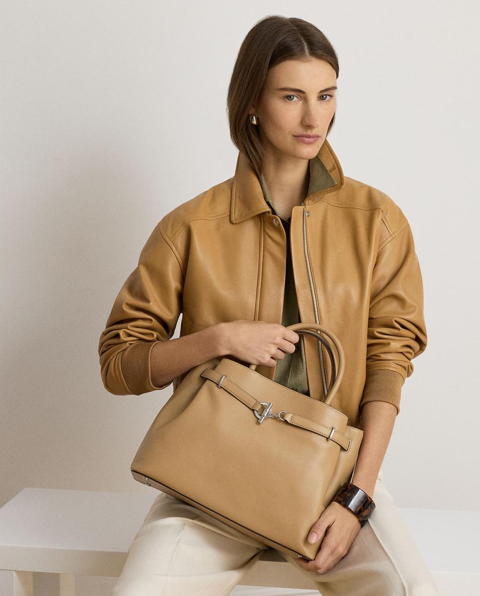 Mala Satchel Grande em Pele Pedra Natural-6