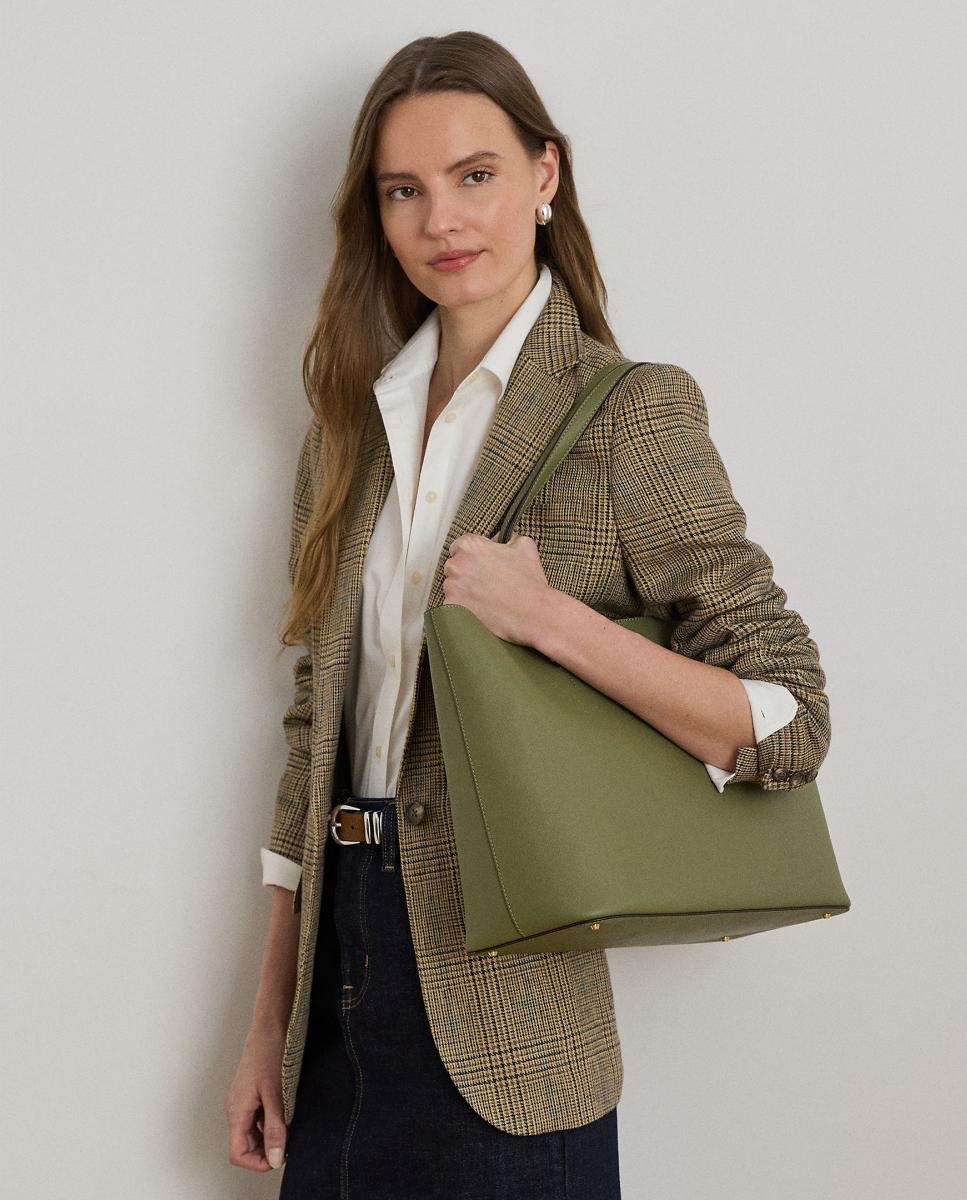 Mala Tipo Tote Karly Grande em Pele Verde pardo-7