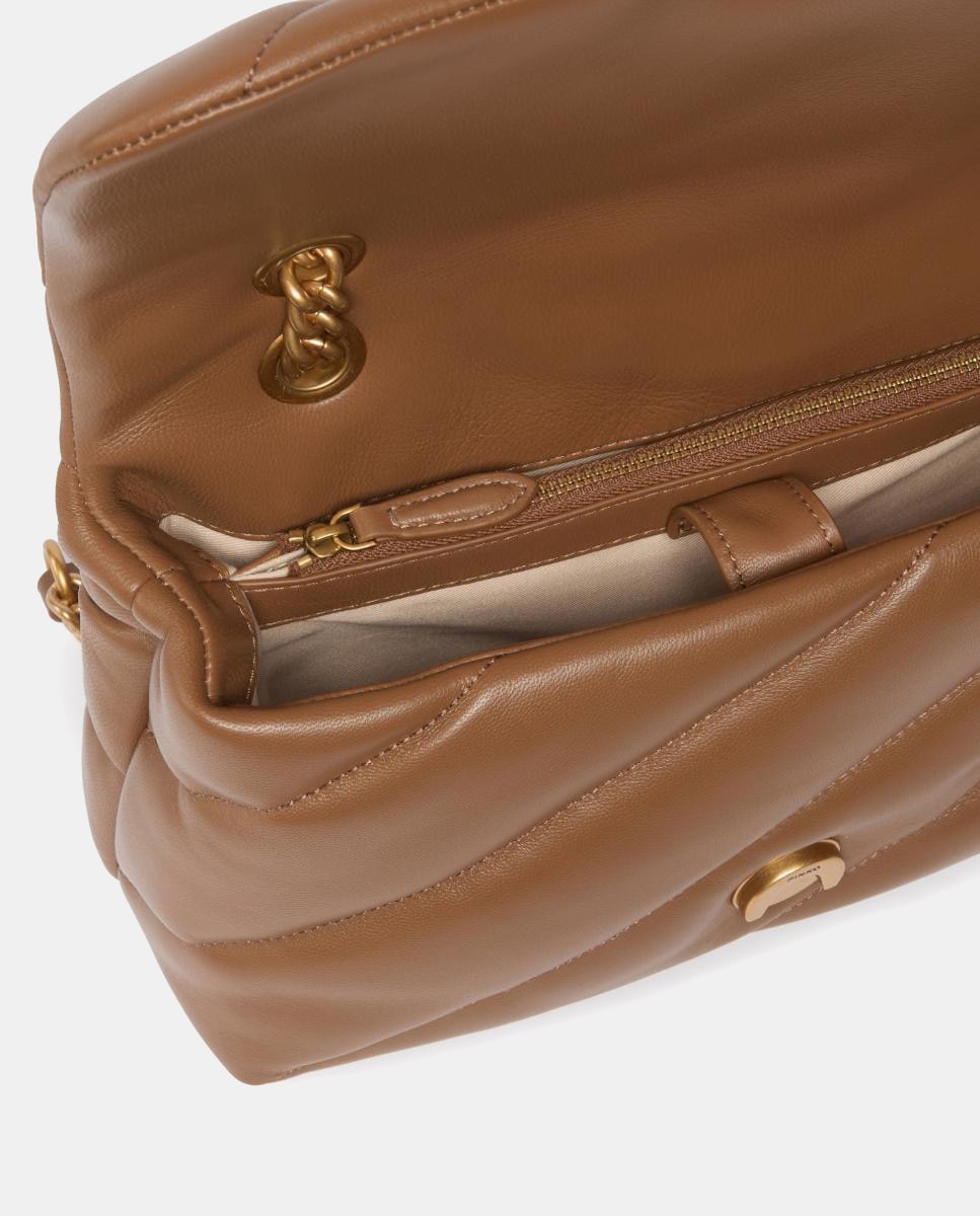 Mala a Tiracolo Média Love Bag Puff com Fivela de Joia Castanho-4