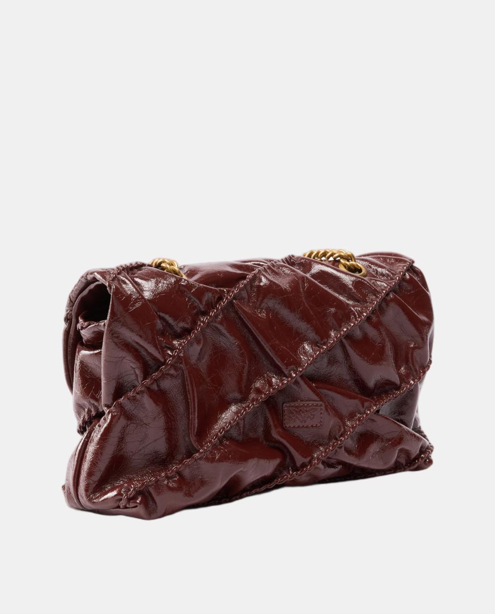 Mala a Tiracolo Média Love Bag Puff com Textura Brilhante e Franzida Vermelho-escuro-2