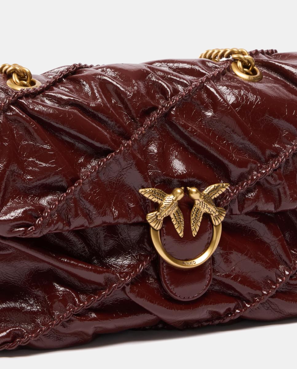 Mala a Tiracolo Média Love Bag Puff com Textura Brilhante e Franzida Vermelho-escuro-3