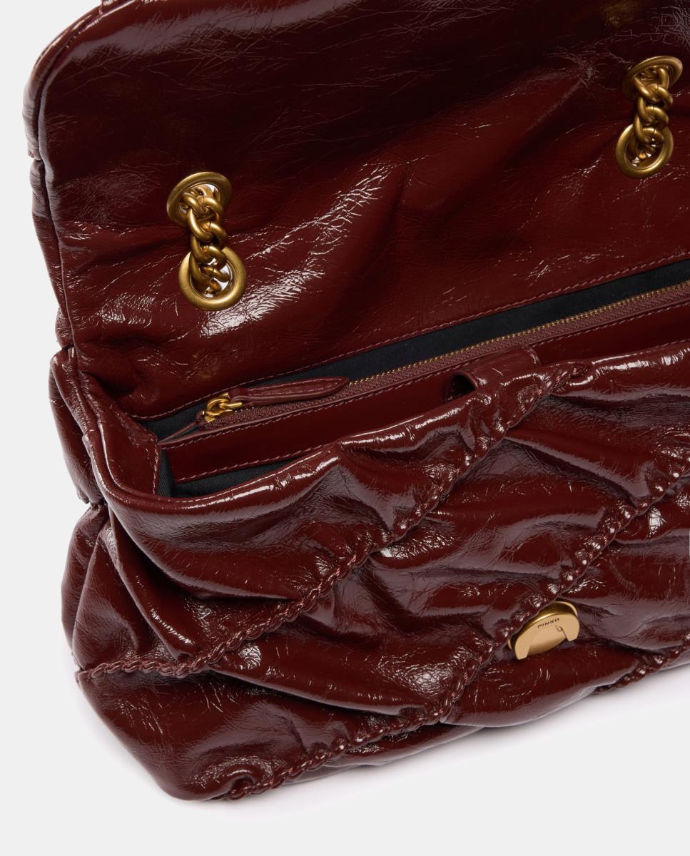 Mala a Tiracolo Média Love Bag Puff com Textura Brilhante e Franzida Vermelho-escuro-4