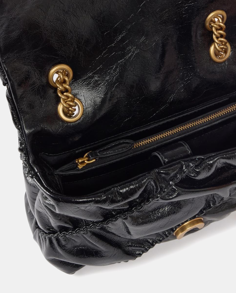 Mala a Tiracolo Pequena Love Bag Puff com Textura Brilhante e Franzida Preto-4