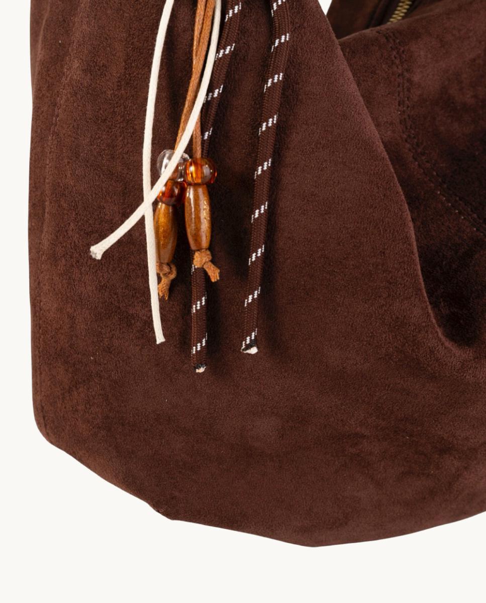 Mala Hobo Grande em Croute com Alça de Corda e Adornos Artesanais Castanho-escuro-3