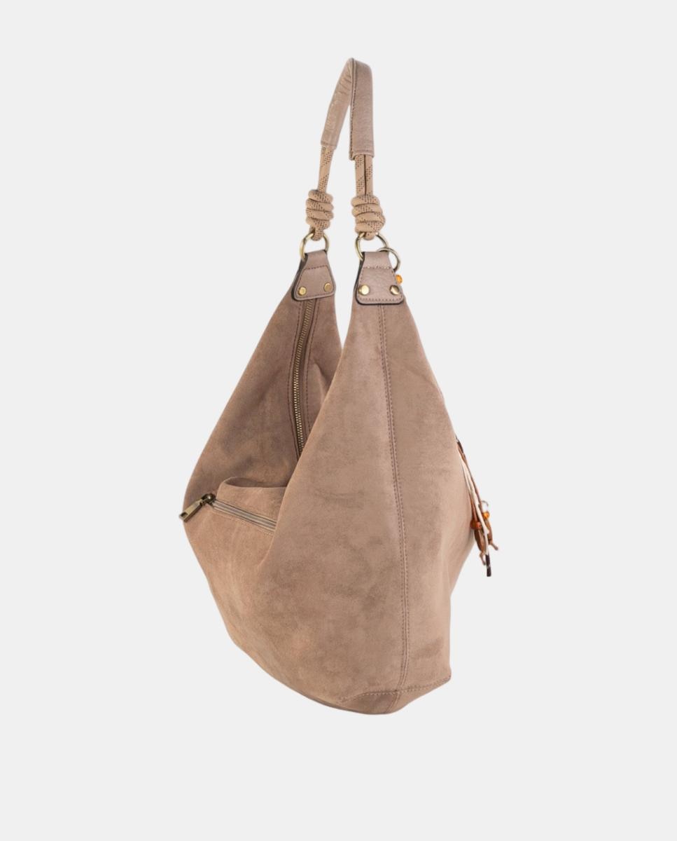 Mala Hobo Grande em Croute com Alça de Corda e Adornos Artesanais Castanho-2
