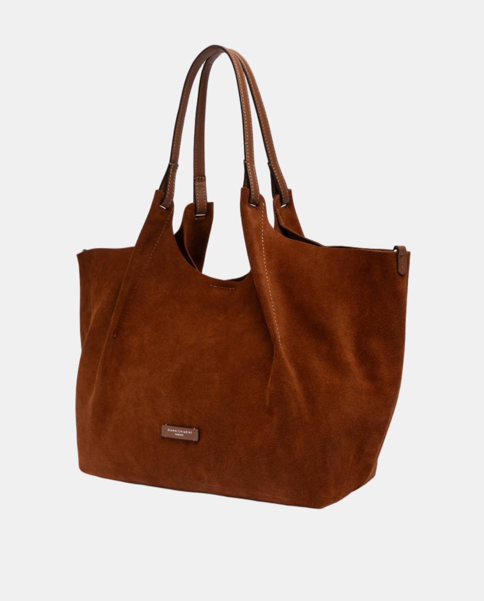 Bolso de hombro grande en ante , incluye pochette en piel modelo DUA - Gianni Chiarini - Marrón Marrón-4